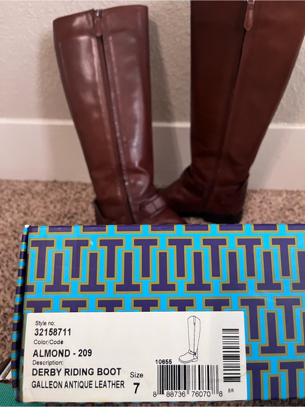 Tory Burch Derby Riding Boots in Almond Size 7 Galleon Antique Leather - Picture 8 of 11